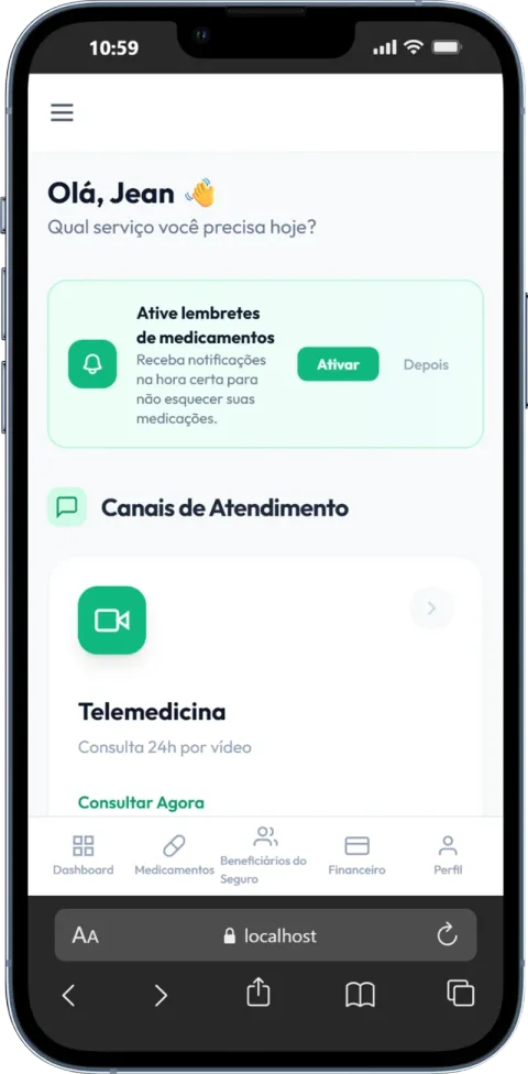 Versão mobile da plataforma Zenda Saúde